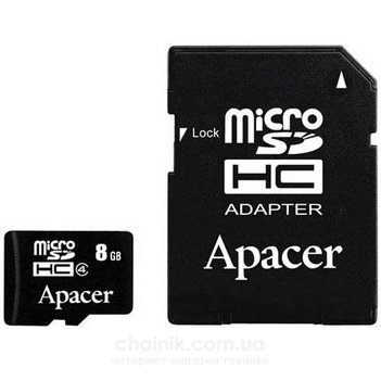 Карта памяти APACER microSDHC 8Gb class 4 +SD (AP8GMCSH4-R) 