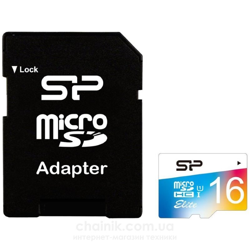 Карта памяти SILICON POWER microSDHC 16GB Class 10 UHS-I Elite Color +SD адаптер 